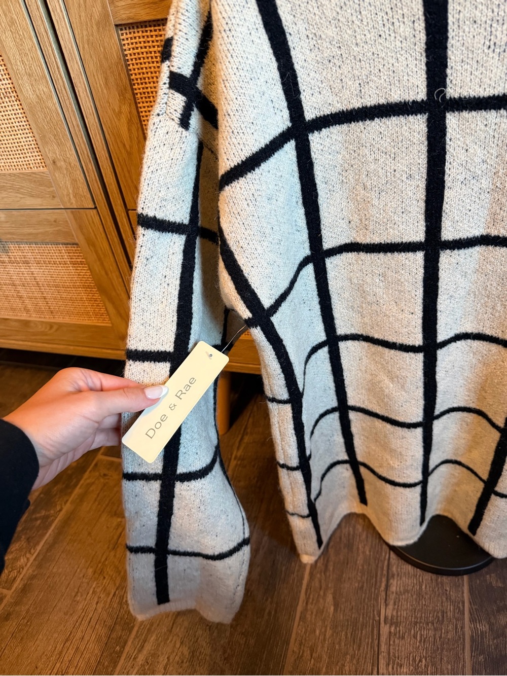 Doe & Rae Cream and Black Windowpane Turtleneck Sweater - Picture 4 of 5